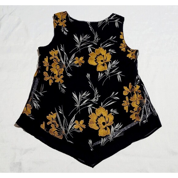 Alfani black floral Asymmetrical  Scoop neck sleeveless stretch top M - Picture 2 of 9